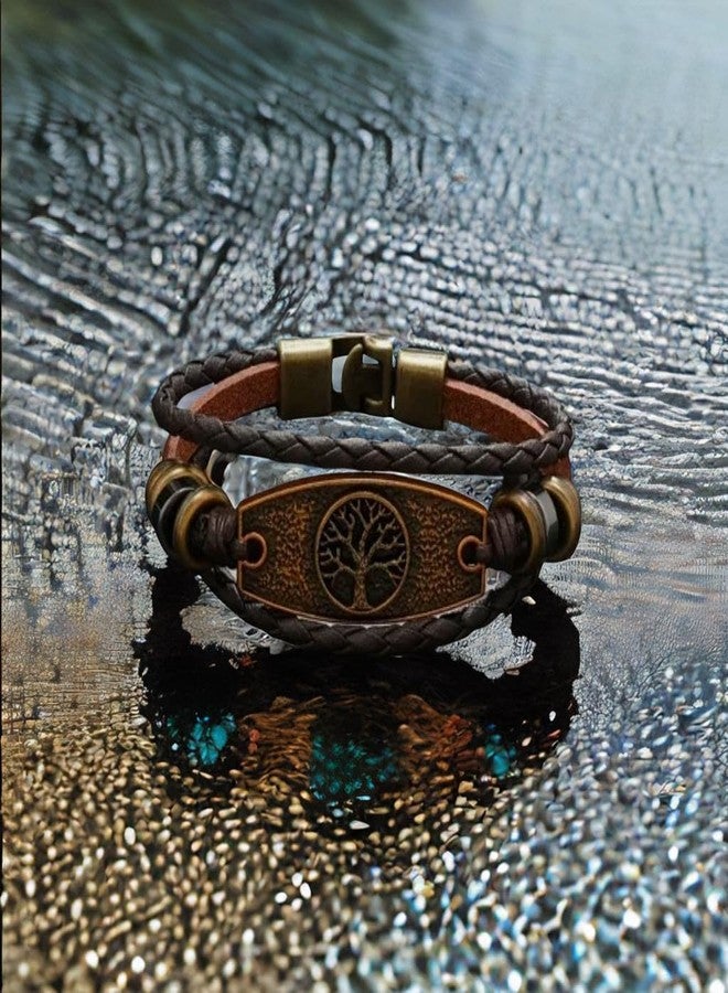 Theodoros Cross, Anchor, Yggdrasil & Tree of Life Leather Bracelet for Men's & Women's - Genuine Leather, No Magnetic - Image 5